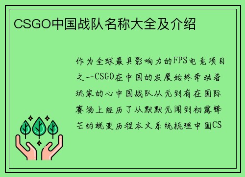 CSGO中国战队名称大全及介绍
