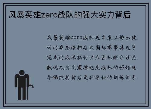 风暴英雄zero战队的强大实力背后