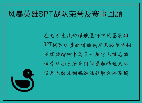 风暴英雄SPT战队荣誉及赛事回顾