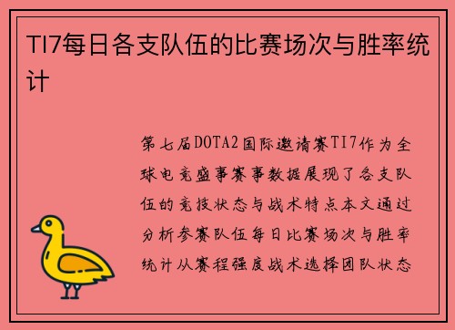 TI7每日各支队伍的比赛场次与胜率统计